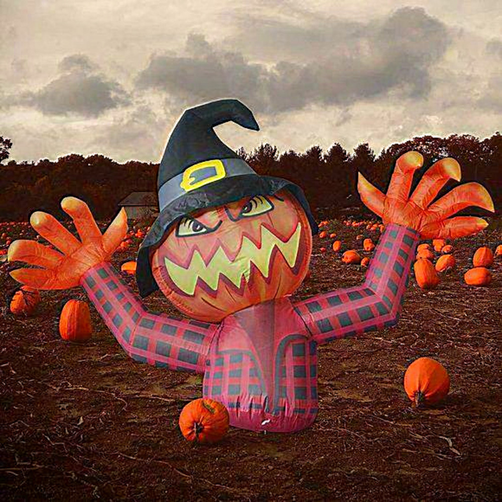6.4 FT‎ Halloween Inflatables Pumpkin Ghost with Witch Wizard Hat